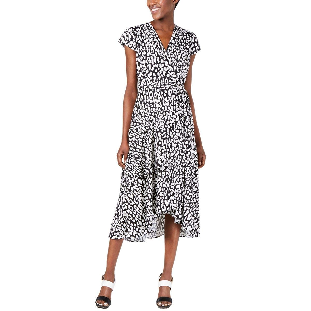 Calvin Klein Women's Long Sleeve Tiered Wrap Dress - Elegant Office & Party Wear for Women | Flattering Fit, Comfortable Stretch Fabric | Perfect for Work, Cocktail Parties & Special Occasions