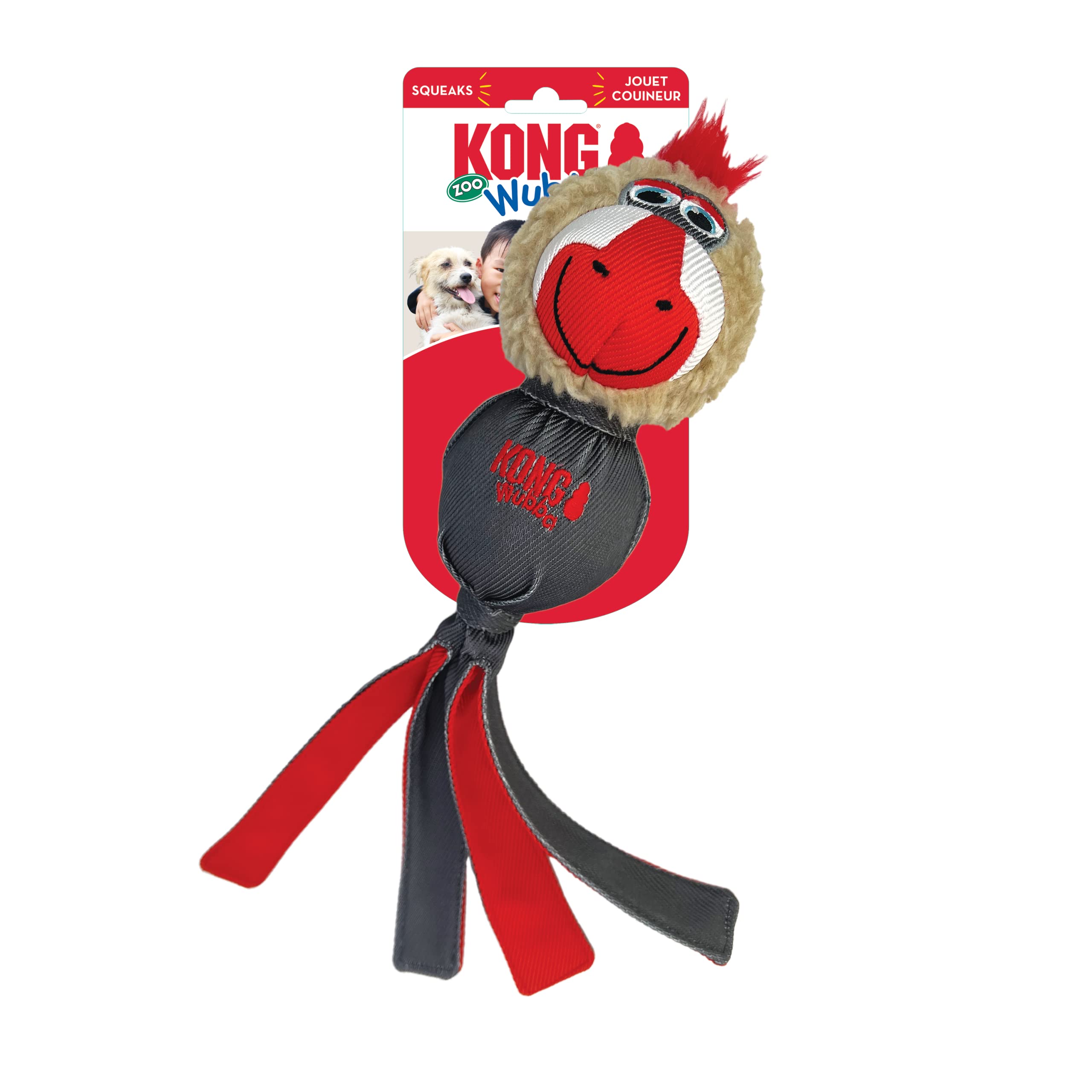 KONG Wubba Zoo Assorted Animal Dog Toy - Durable Chew Toy for Small & Large Dogs (Mandrill) - Perfect for Fetch, Tug-of-War & Interactive Playtime