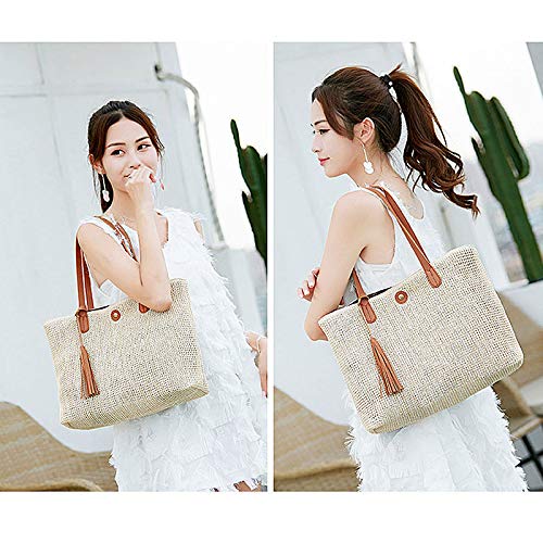 ZLM BAG Women's Straw Crochet Tote Bag - Large Bohemian Beach Shoulder Bag Handmade with Natural Fibers | Perfect for Summer Vacation, Pool Parties & Farmers Market Shopping