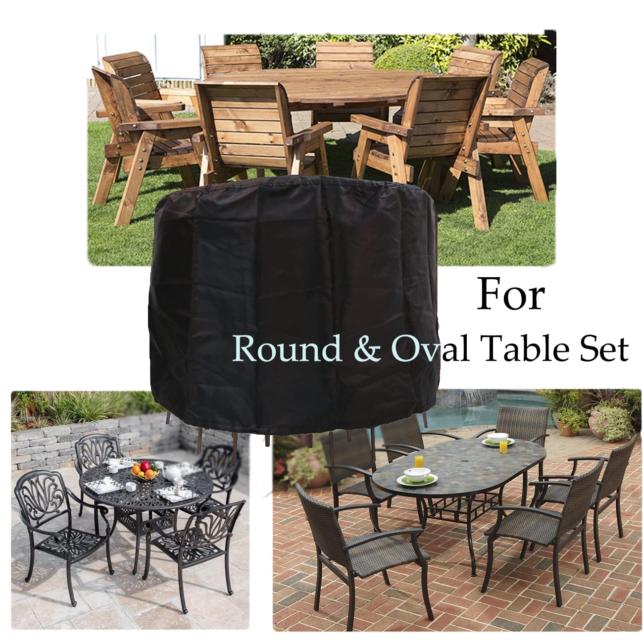 J&C 110x43in Waterproof 420D Round Patio Table Cover - Durable UV-Resistant Outdoor Furniture Protection for Dining Sets, Picnics, and Backyard Gatherings