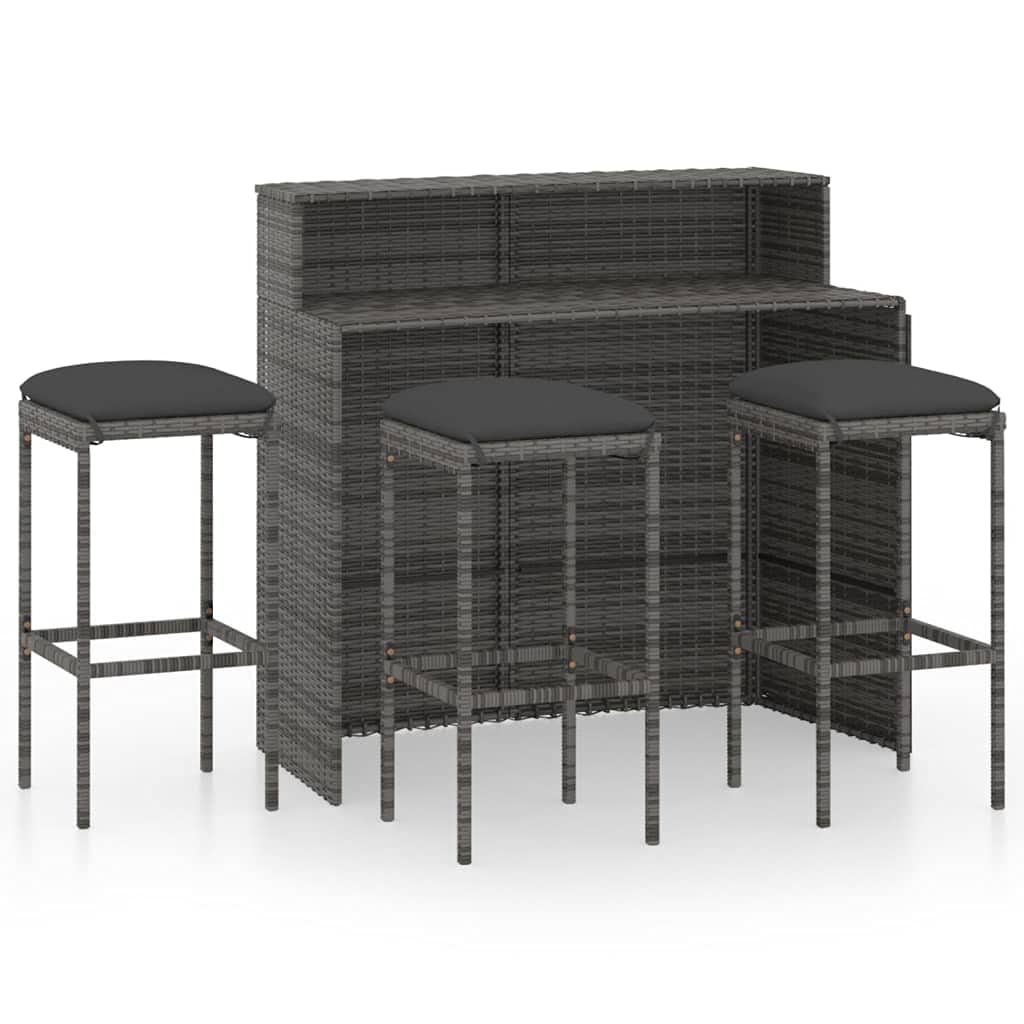 CHARMMA 4-Piece Outdoor Patio Bar Set with Weather-Resistant Gray Cushions - Perfect for Backyard, Deck, Poolside & Garden Relaxation