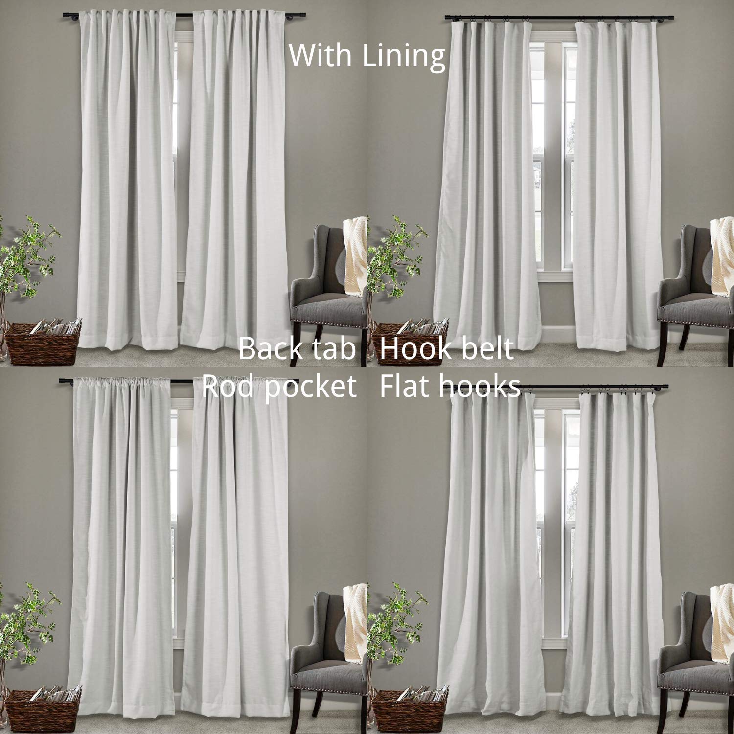 Frelement Breathable Faux Linen Blackout Curtains - Noise Reducing Thermal Insulated Window Drapes with Rod Pocket & Back Tab Hooks - 72x96 Inch, Sand White - Perfect for Bedroom, Living Room, Office & Patio Door