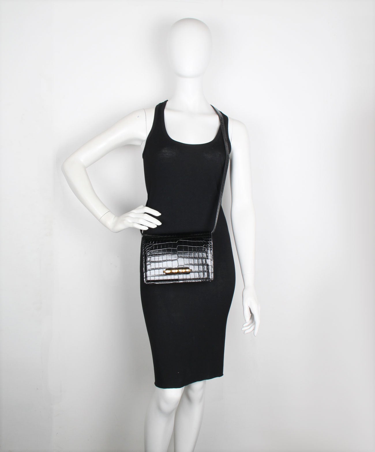 Luxury Four Ring Satchel Croc Handbag in Black & Gold - Perfect for Women's Work, Travel, and Evening Events
