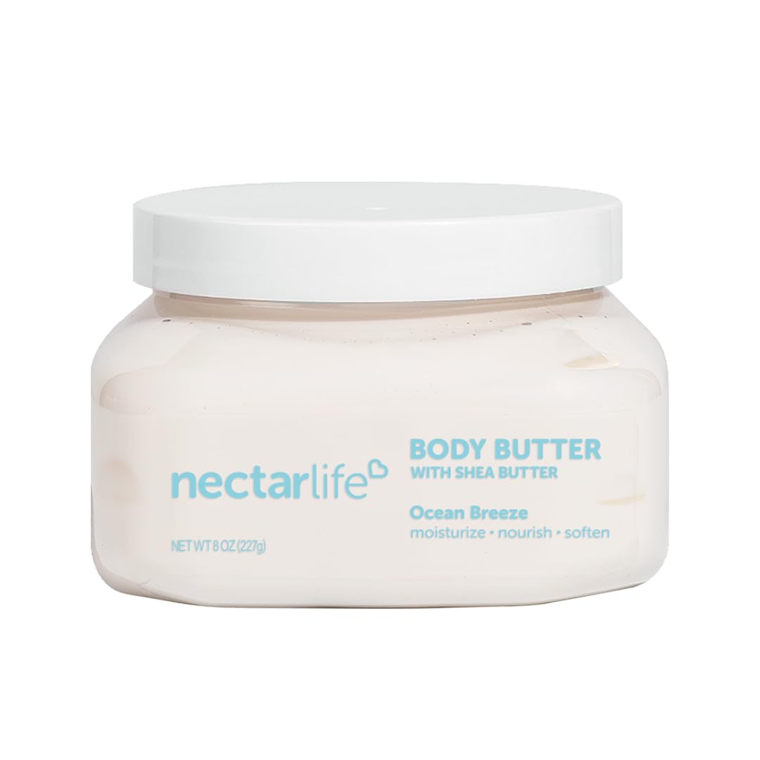 Pure Shea Butter Body Cream - Deep Hydrating Moisturizer with Avocado & Apricot Kernel Oil, 8oz (Ocean Breeze) - Ultimate Nourishment for Dry Skin - Perfect for Daily Moisturizing, After Shower Care & Winter Skin Protection