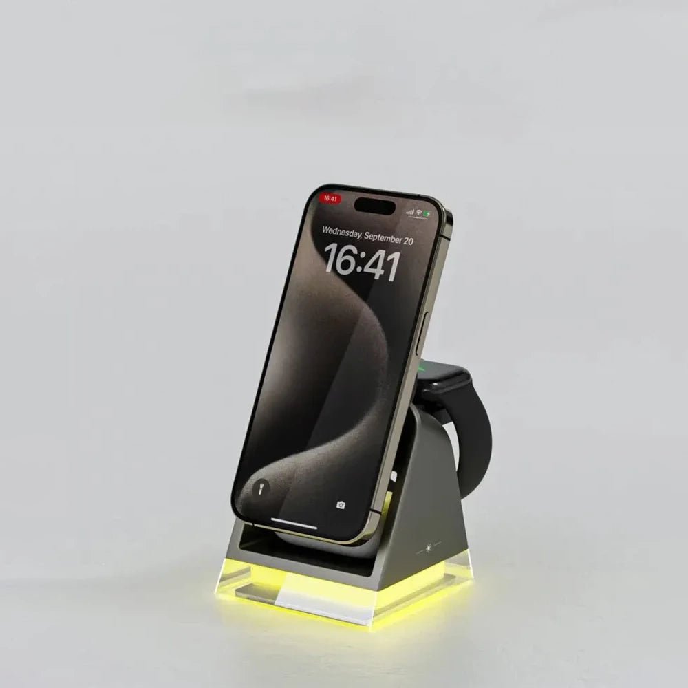 PowerTrio Plus 3-in-1 Magnetic Wireless Charging Station for iPhone 14/13/12 - Fast Charging Stand for iPhone, AirPods & Apple Watch - Perfect for Home, Office & Nightstand Use