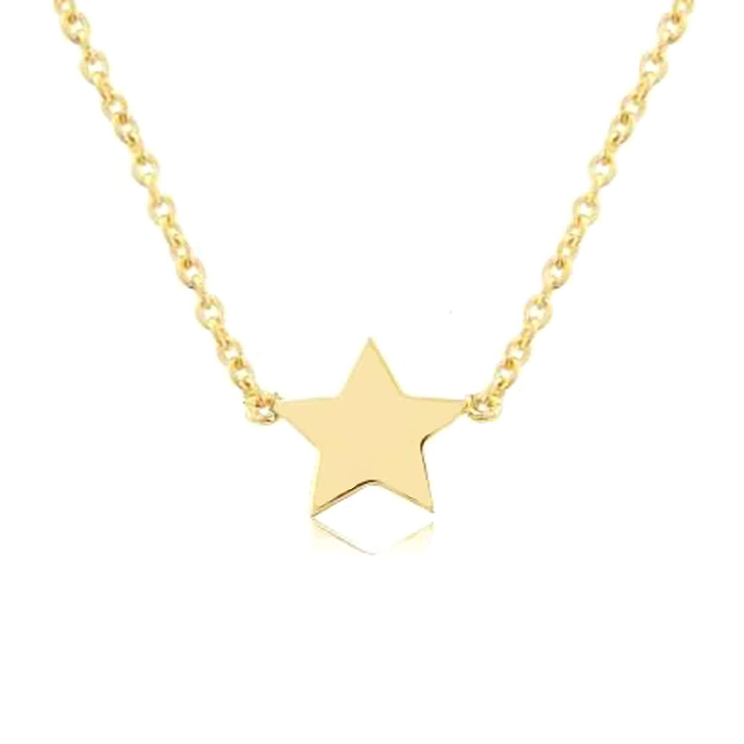 14K Gold Star Choker Necklace - Dainty Sideways Star Pendant Necklace for Women & Girls | Birthday Gift, Bridesmaid Jewelry (Plain Gold or Diamond Accent) | Perfect for Weddings, Date Nights & Special Occasions