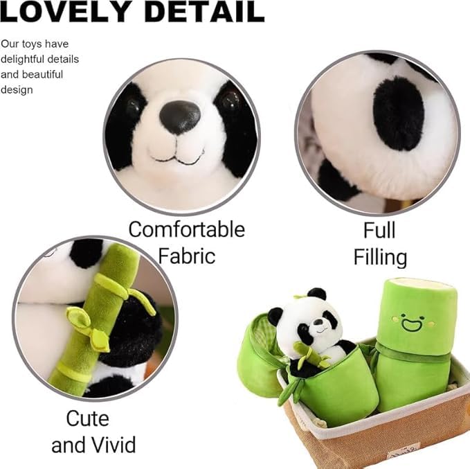 Cute Panda Plush Toy in Bamboo - Soft Stuffed Animal Kawaii Teddy Bear - Perfect Birthday Gift for Kids & Adults - Green Bunny Stuffed Toy for Bedroom Decor, Nursery, and Cuddling