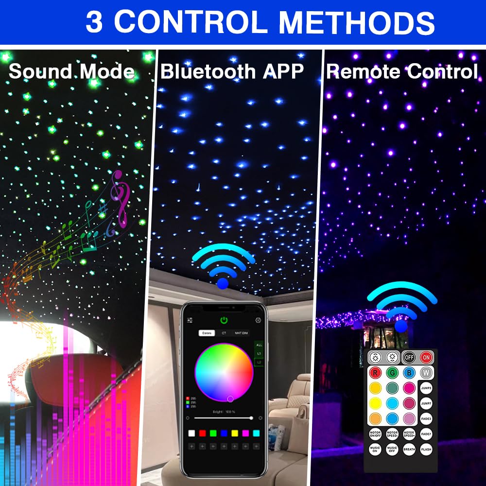 16W Dual Head Twinkle Fiber Optic Lights Kit - Bluetooth RGBW LED Starlight Headliner for Car & Home Ceiling, 920pcs 0.03in 9.8ft/3m with APP/Remote Music Sync - Perfect for Bedroom, Party, Theater & Romantic Ambiance Lighting