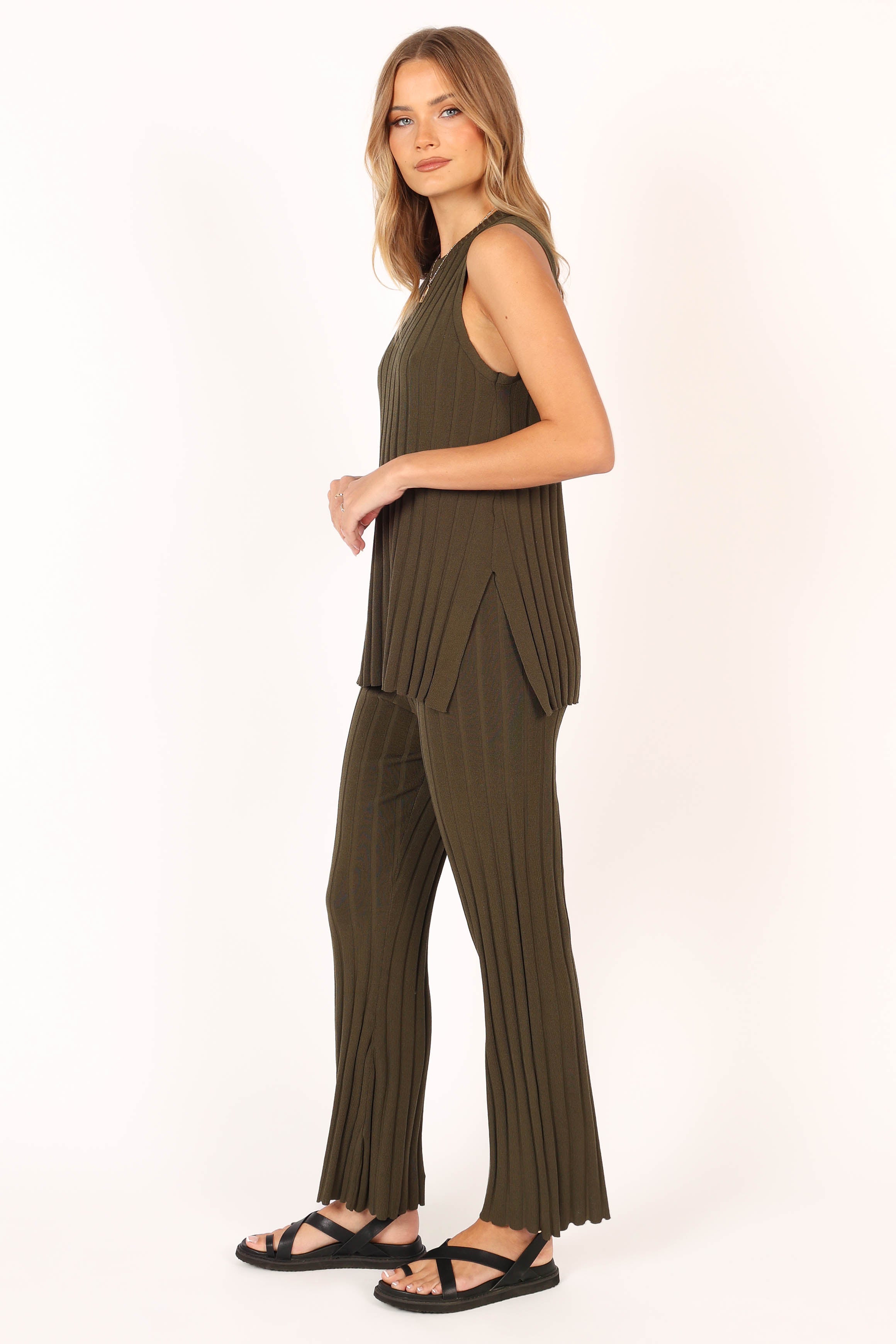 Agnes Knit Pants for Women - Comfortable Stretchy High Waisted Casual Trousers in Khaki | Perfect for Work, Travel & Everyday Wear