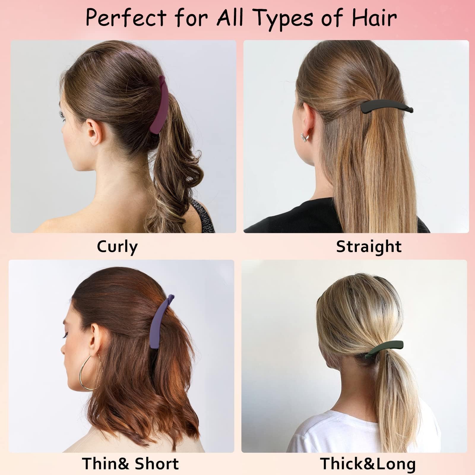 8Pcs Banana Hair Clips for Women - Strong Hold No Slip Matte Ponytail Clips for Fine & Thin Hair (4.3