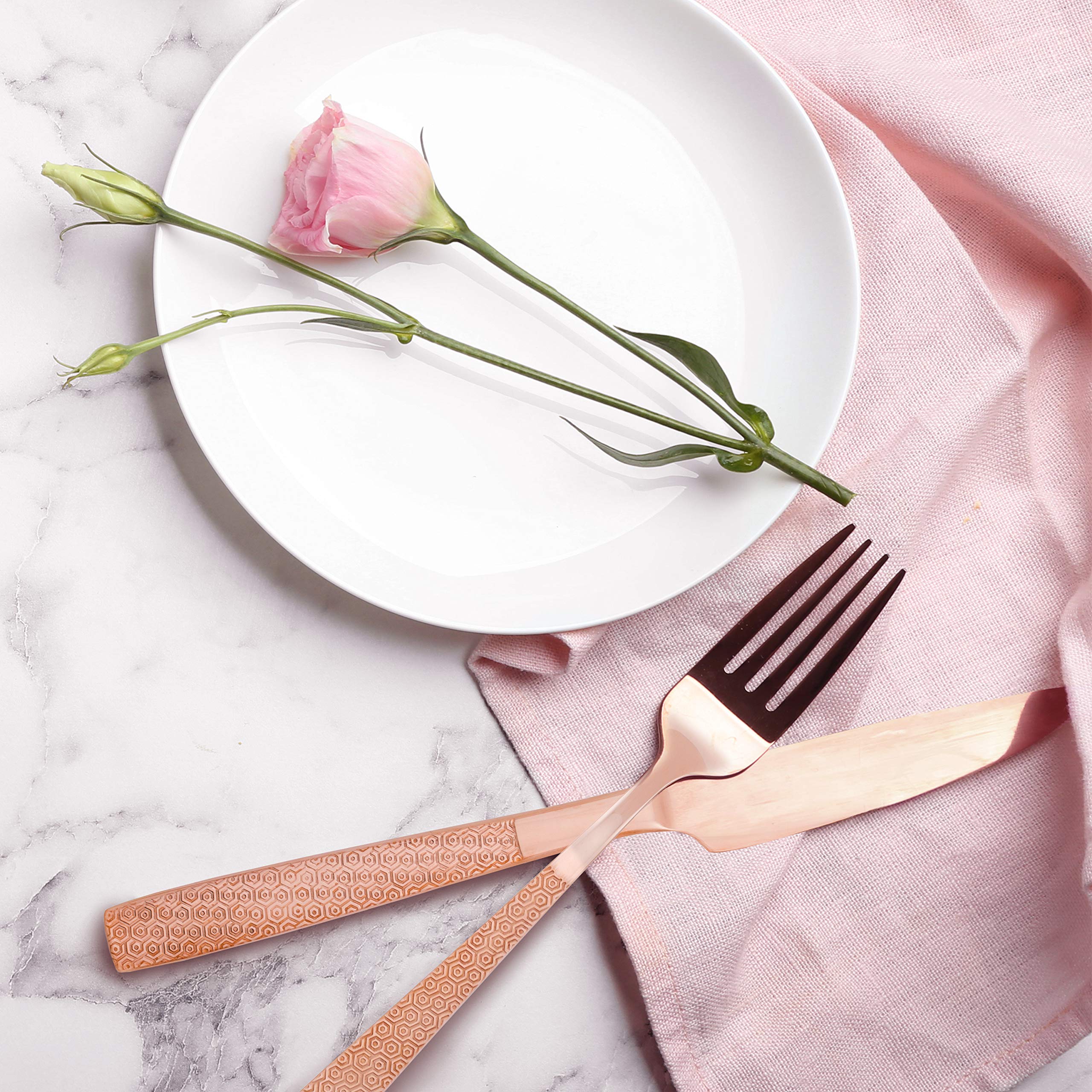 Hampton Forge Argent Orfèvres 20-Piece Flatware Set - 18/10 Stainless Steel with 24kt Rose Gold Accents - Service for 4 - Elegant Silver & Rose Gold Cutlery Set for Fine Dining & Special Occasions