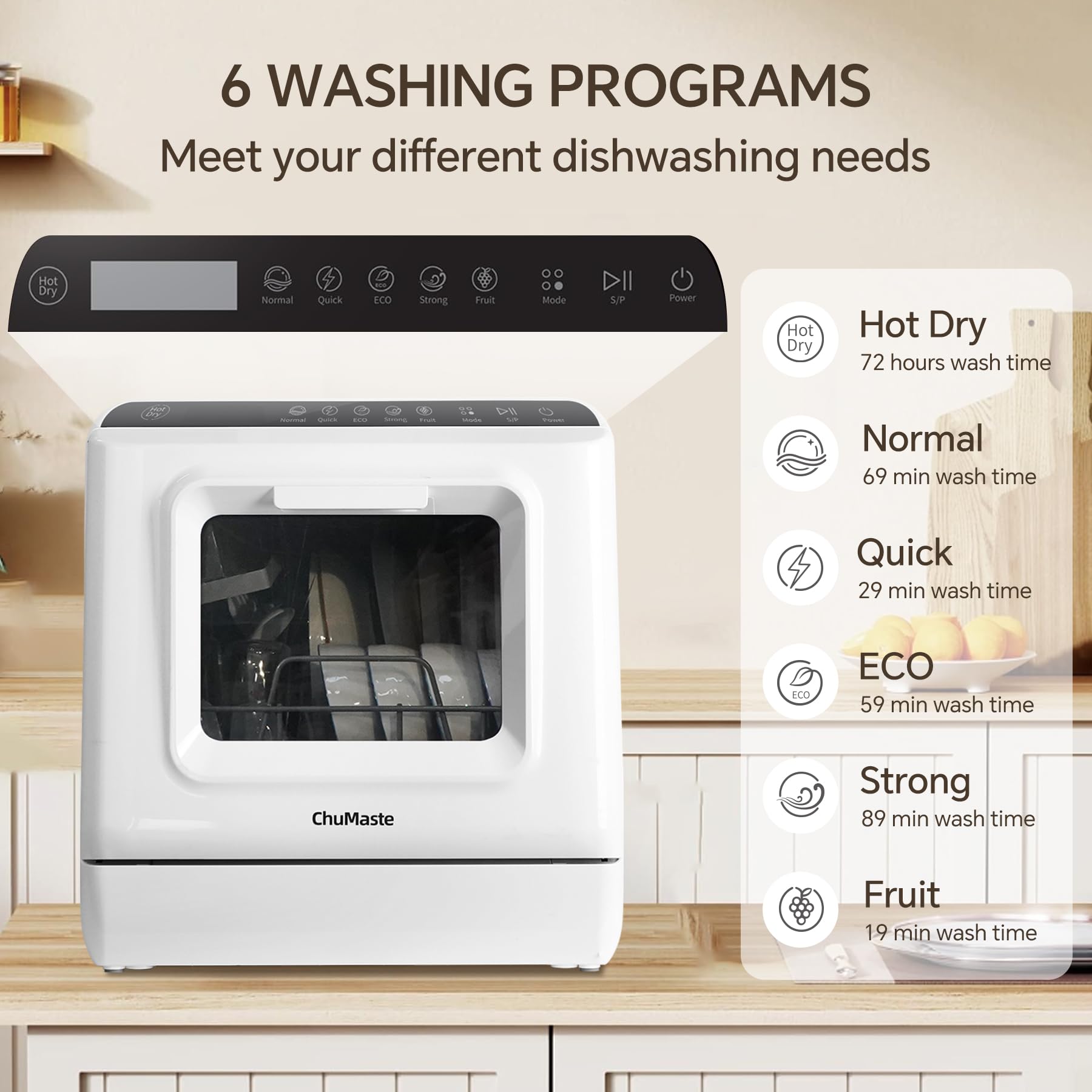 Mini Countertop Dishwasher with Built-in Water Tank - 6 Wash Programs & Dual Water Supply Modes | Portable Dishwasher for Apartments, RVs, Dorms & Small Kitchens | Perfect for Studio Living, Camping & Compact Spaces
