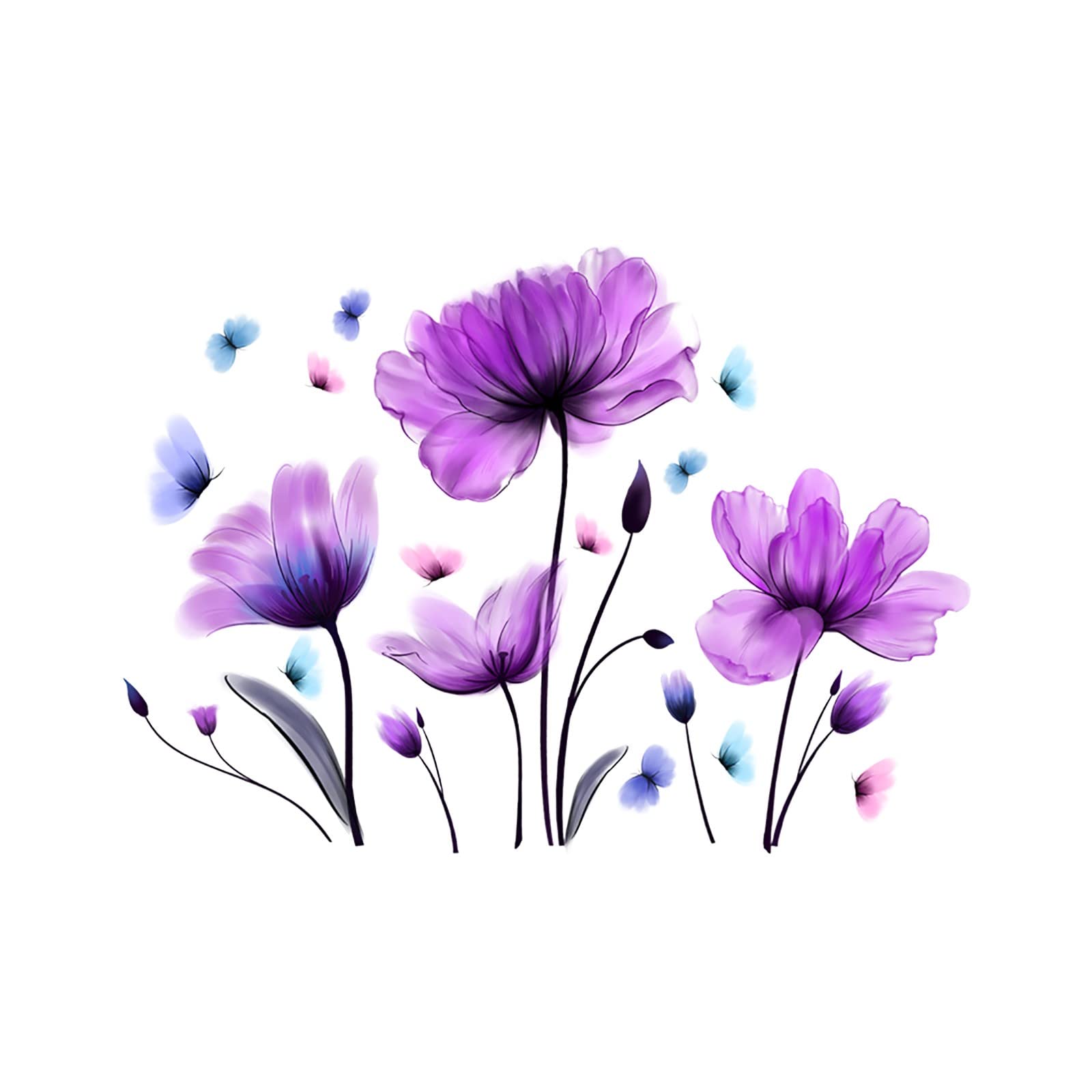 Self-Adhesive Wall Decals - Colorful Butterfly & Floral Wall Stickers for Girls Room Decor | Removable DIY Wall Art Clings | Purple Rose Design | Perfect for Teen Bedrooms, Dorm Rooms & Nursery Decor (Multicolor, One Size)
