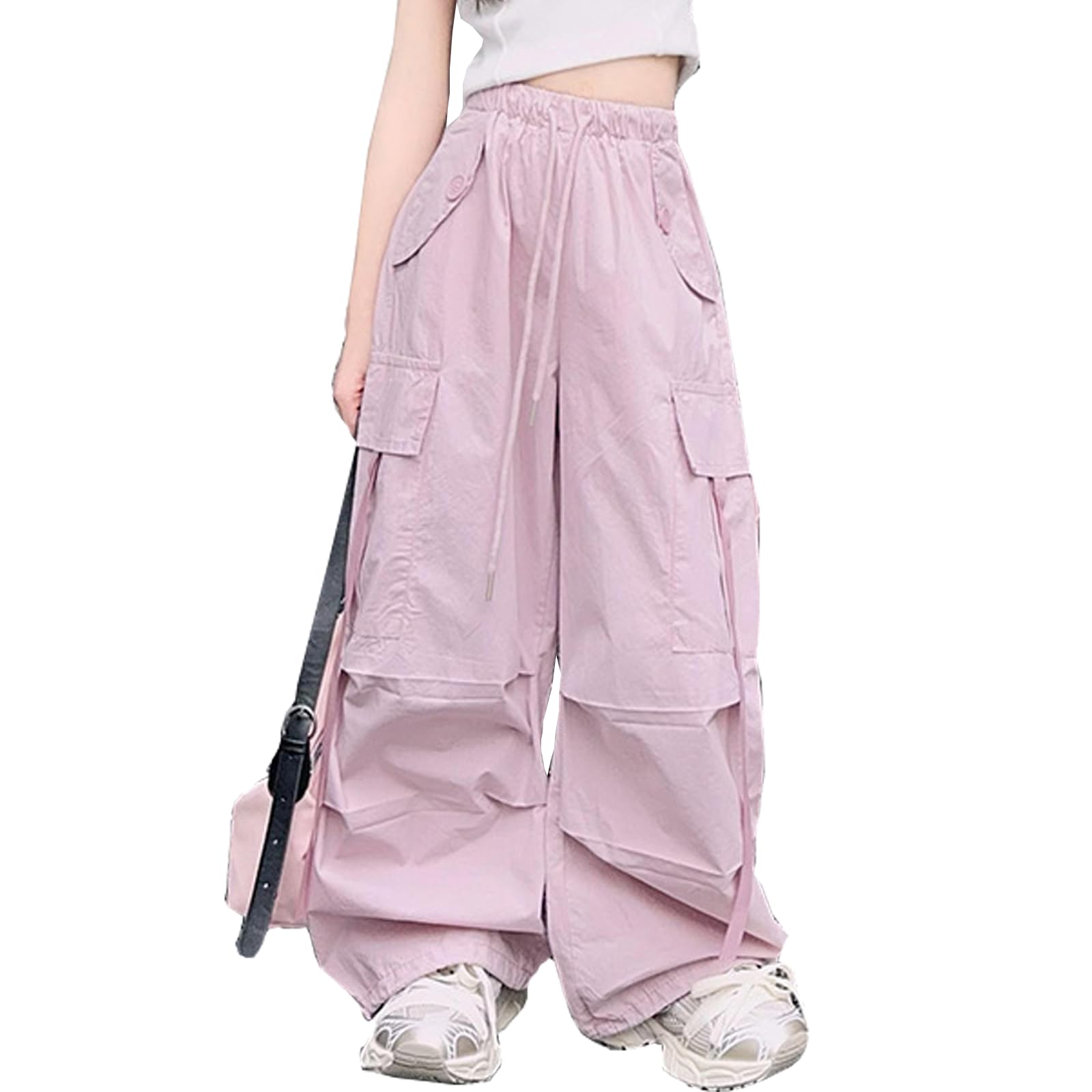 Girls Parachute Pants - Y2K Cargo Trousers with Elastic Waist & Wide Leg | Trendy Track Pants for Kids Ages 5-14 | Perfect for School, Streetwear & Casual Outfits