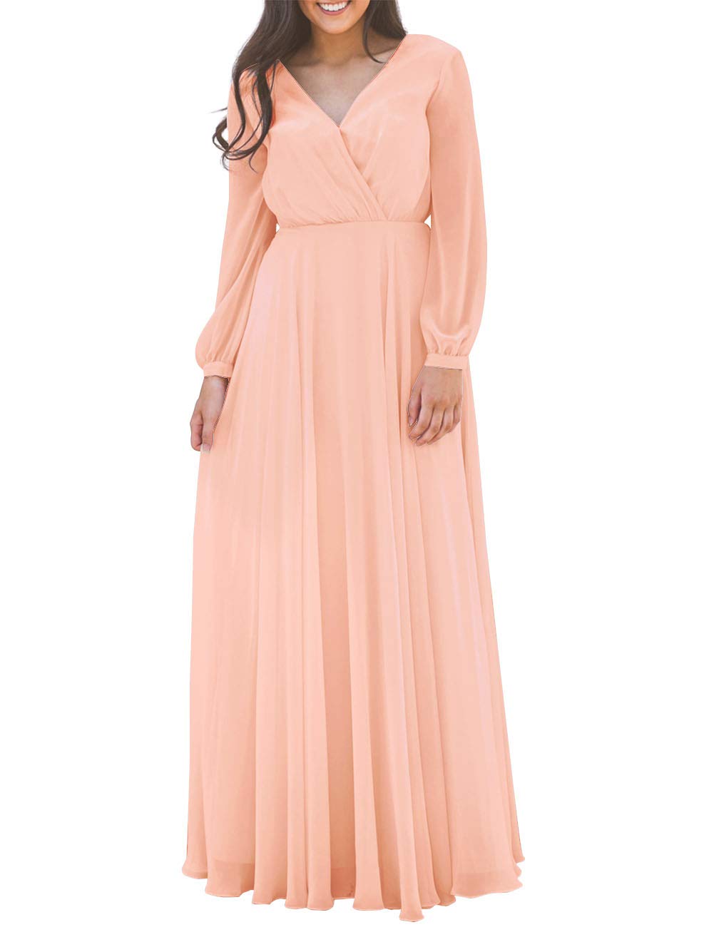 Elegant Long Chiffon Prom Dress with Long Sleeves - Formal Evening Gown for Bridesmaids, Homecoming & Special Occasions | Perfect for Weddings, Graduations & Black Tie Events