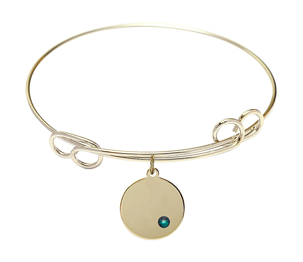 Diamond Jewelry NY Double Loop Bangle Bracelet with Plain Disc Charm - Elegant Stackable Bracelet for Women, Perfect for Everyday Wear & Special Occasions