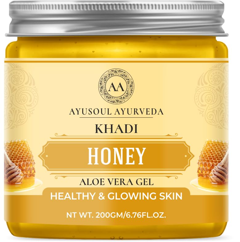 **Ayusoul Ayurveda Khadi Honey Aloe Vera Gel - 99% Pure & Natural Face Moisturizer for Hydration, No SLS, 200g (Pack of 1) | Perfect for Dry Skin, Sunburn Relief & Daily Skincare Routine**