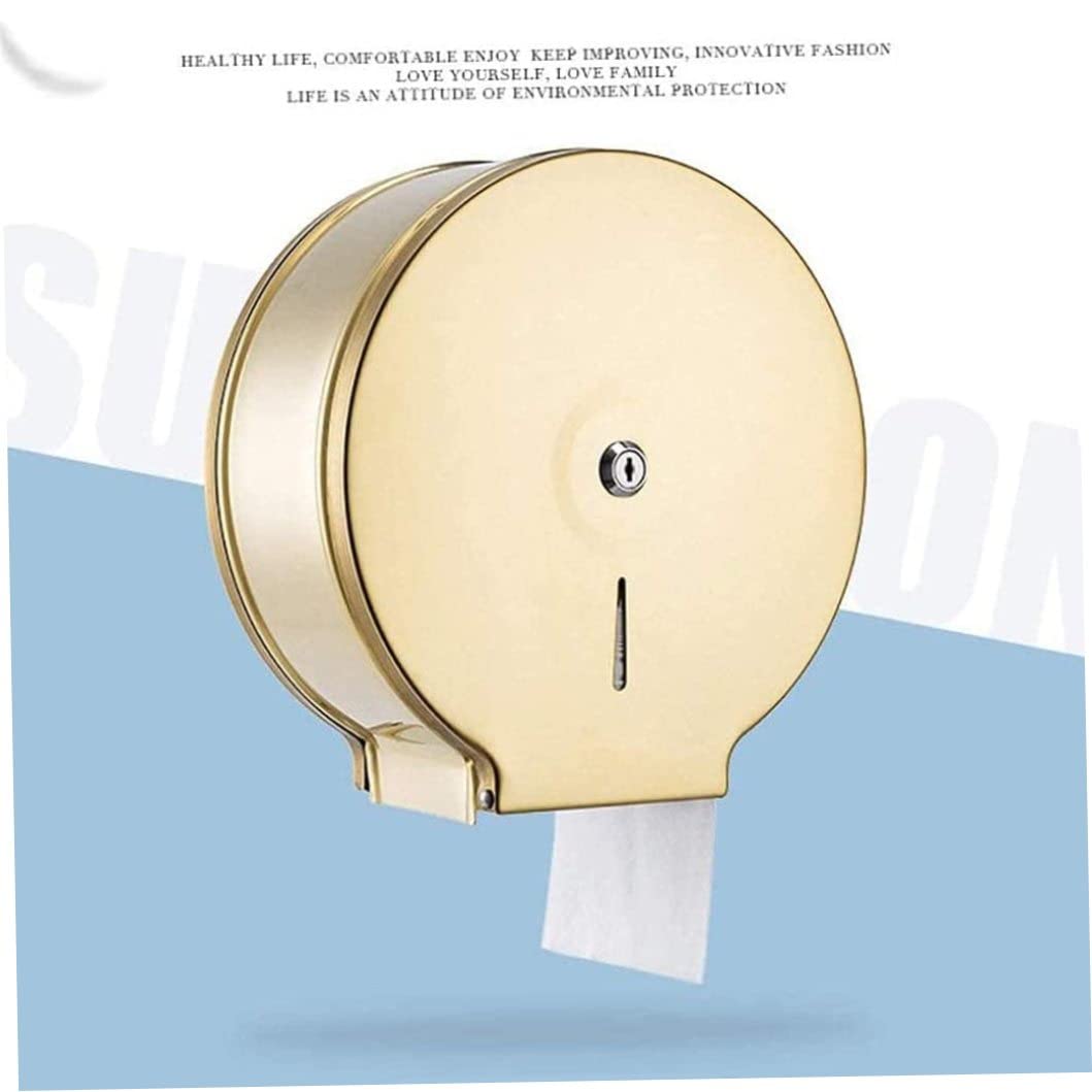 ABchat Commercial Toilet Paper Dispenser - Wall Mounted Gold Polished Bathroom Tissue Holder with Toilet Roll Box - Durable Stainless Steel Paper Towel Dispenser for Restrooms, Hotels & Public Washrooms
