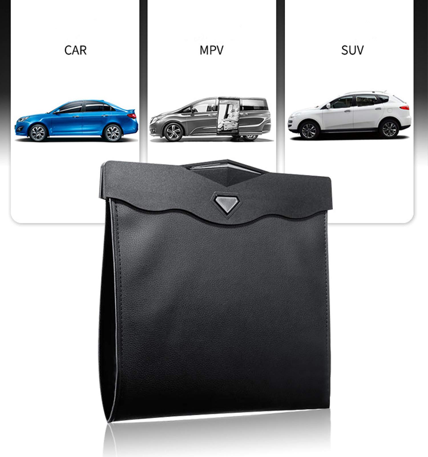 Premium Car Trash Can with 50 Trash Bags - Smart LED Leather Garbage Bin, Waterproof Foldable Auto Waste Container for Car, Office & Toilet - Universal Fit for All Vehicles (Large Size) | Perfect for Road Trips, Commuting & Keeping Your Vehicle Clean