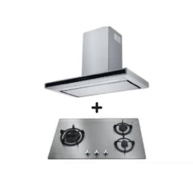 Ellane EH 2880 90cm Touch Control Stainless Steel Range Hood + Ellane OS 812SV 86cm 3 Burner Stainless Steel Gas Cooktop - Modern Kitchen Ventilation & Cooking Solution for Home Chefs