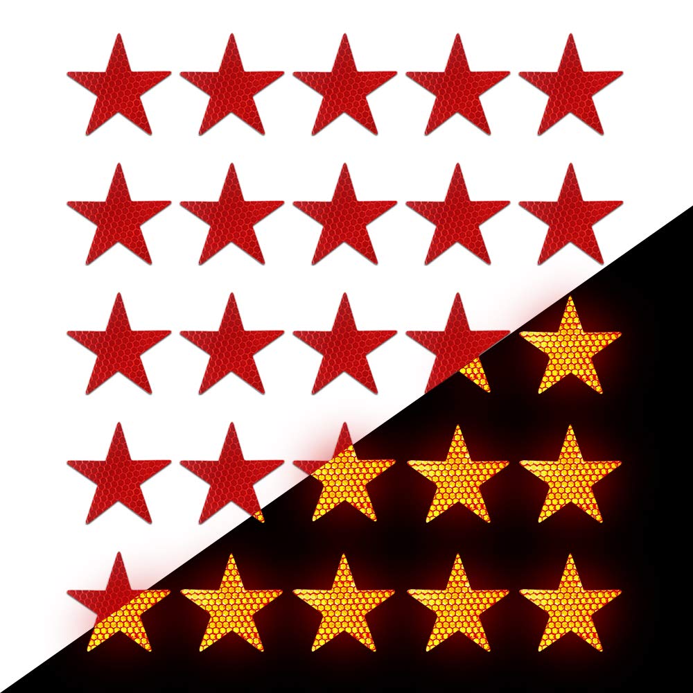 MAITE Star Shape Reflective Tape - Waterproof Self-Adhesive High Visibility Safety Stickers (50 Pcs, Red) for Outdoor Gear, Bikes, Helmets & Emergency Kits