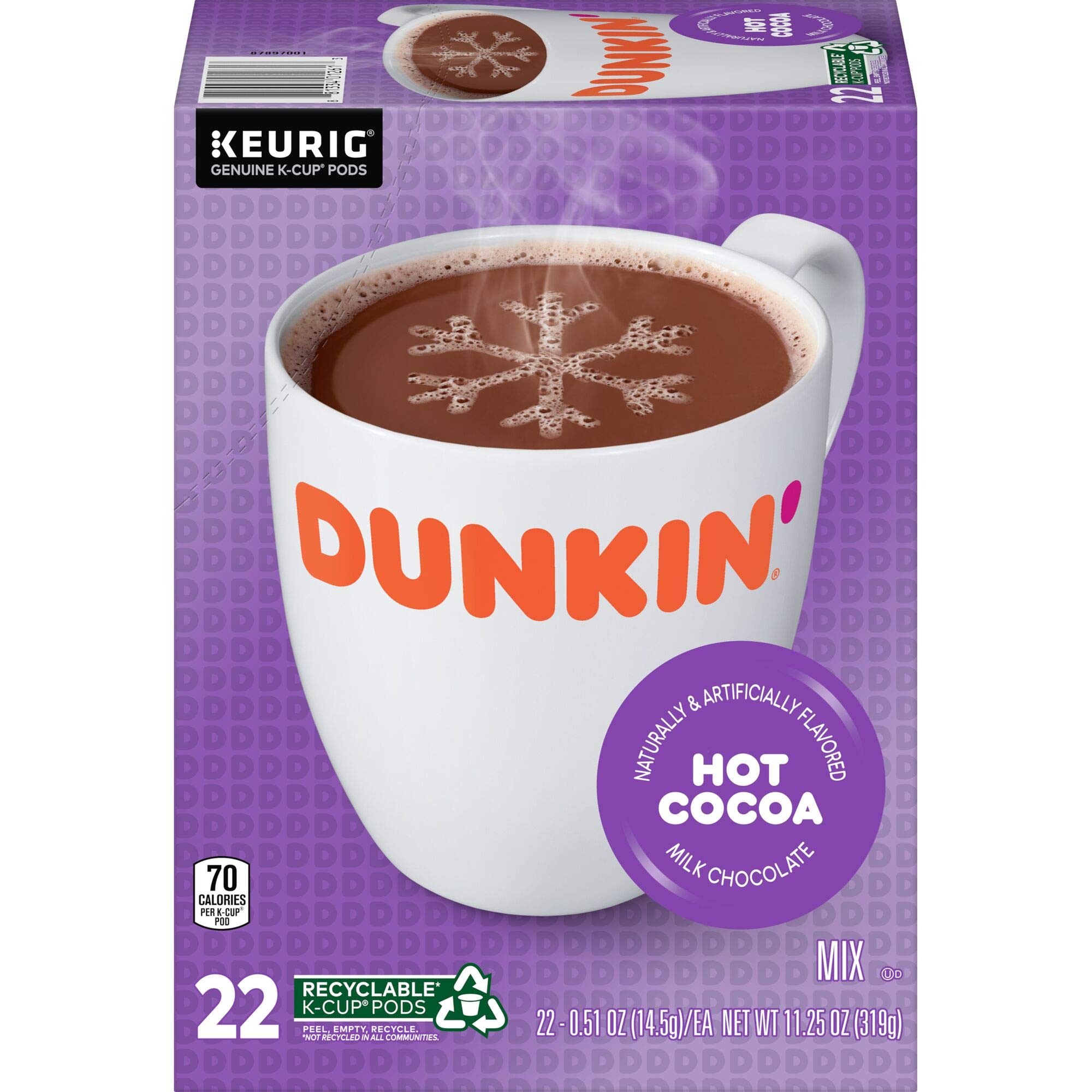 Dunkin' Milk Chocolate Hot Cocoa K-Cups - 88 Count Pods for Keurig Brewers | Rich & Creamy Hot Chocolate Drink Mix | Perfect for Winter Warmth, Holiday Gifts & Cozy Family Moments
