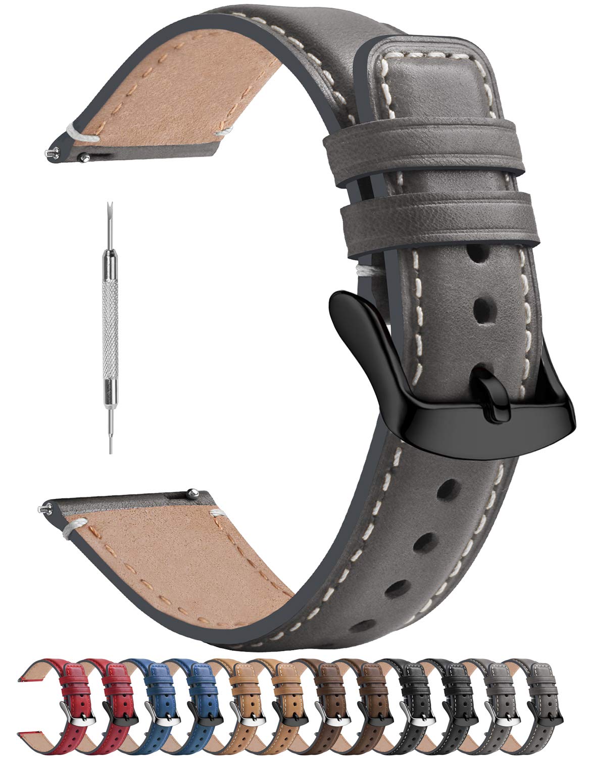 Fullmosa Quick Release Leather Watch Band 22mm 20mm 18mm for Samsung Galaxy & Garmin - Office & Casual Wear