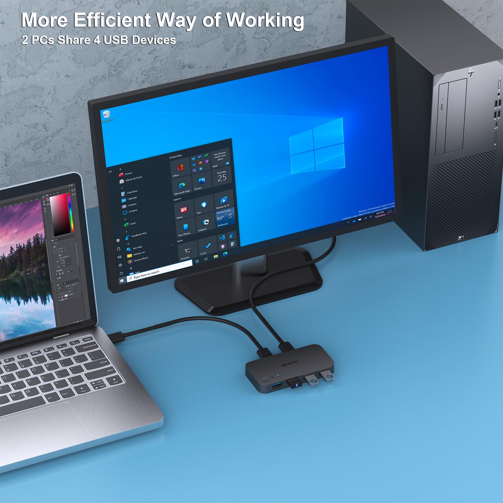 USB 3.0 Switch Selector - 2 Computers Share 4 USB Ports for PC, Mouse, Keyboard, Printer & Scanner | Plug & Play KVM Switch Compatible with Windows, Mac & Linux | Perfect for Home Office & Multi-Device Workstations
