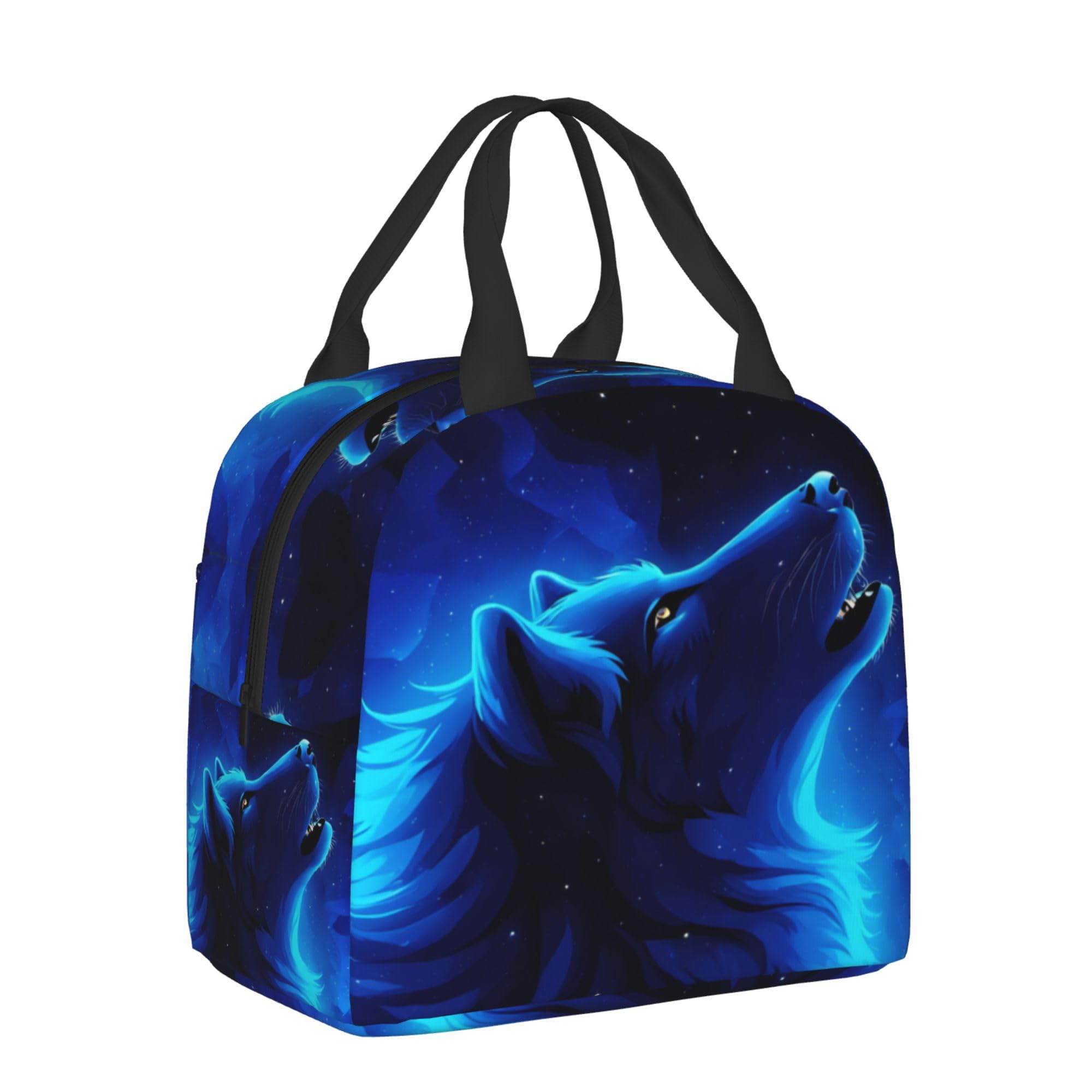 Insulated Blue Galaxy Wolf Lunch Box - Reusable Meal Bag for School, Work, Travel & Picnic | Food Container for Kids, Men & Women | BPA-Free Leakproof Snack Bag for Daily Use