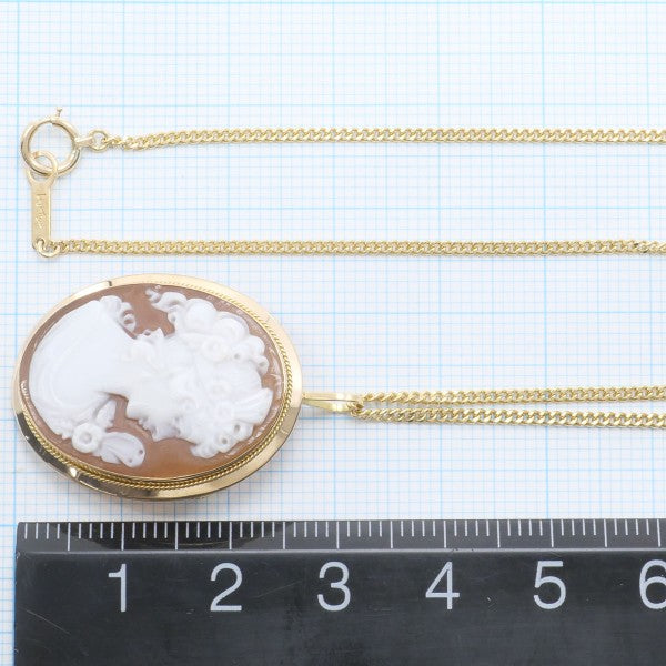 18K Yellow Gold Shell Cameo 2-Way Convertible Necklace & Brooch - Vintage Jewelry for Women, Elegant Gift for Bridal, Anniversary & Special Occasions