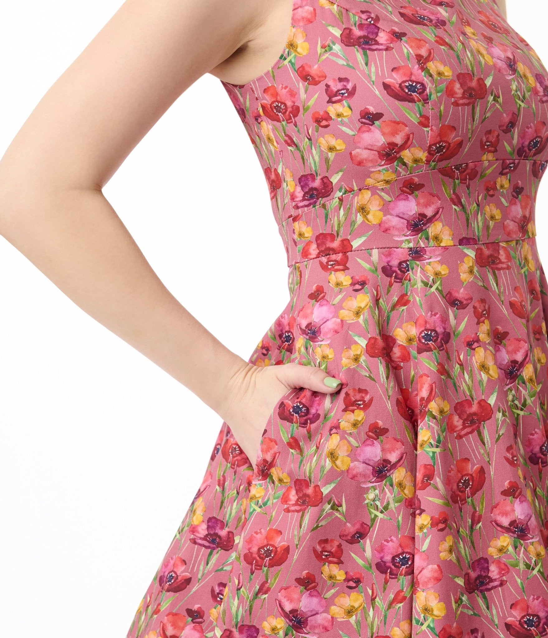 Hearts & Roses Pink and Red Floral Frankie Swing Dress - Vintage Inspired Flowy Summer Dress for Women, Perfect for Date Nights, Weddings & Garden Parties