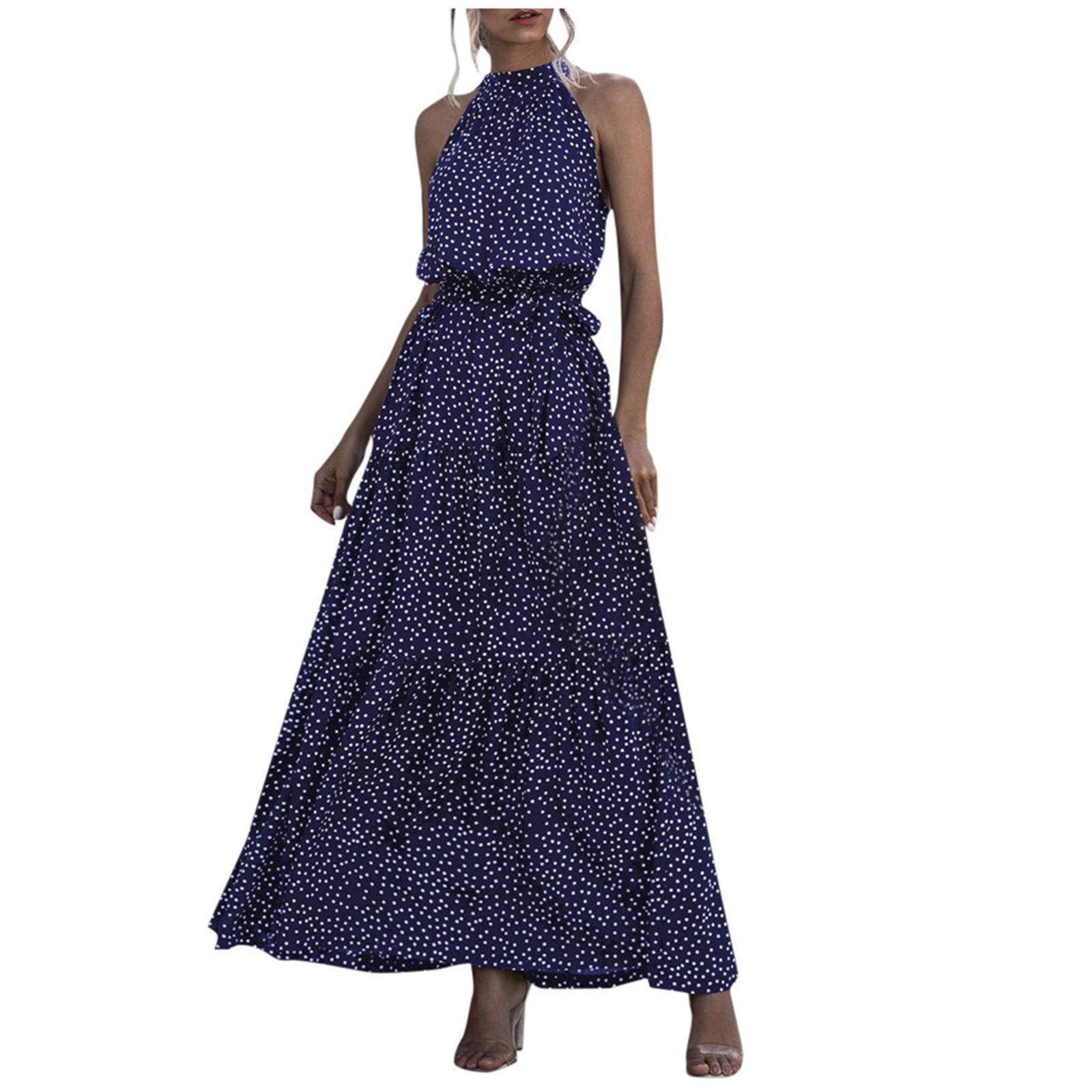 FABIURT Women's Floral Print Sleeveless Maxi Dress - Elegant Summer Boho Dress for Beach, Party & Casual Wear | Sexy Vacation Dress for Women