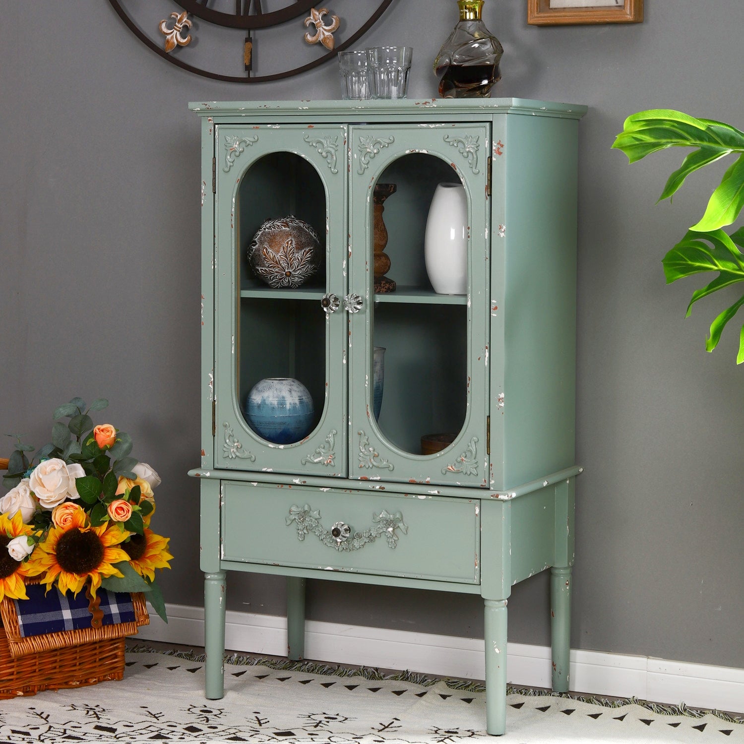 Vintage Mint Green Sideboard Buffet Cabinet - MFSTUDIO Antique Furniture for Dining Room, Living Room & Entryway Storage