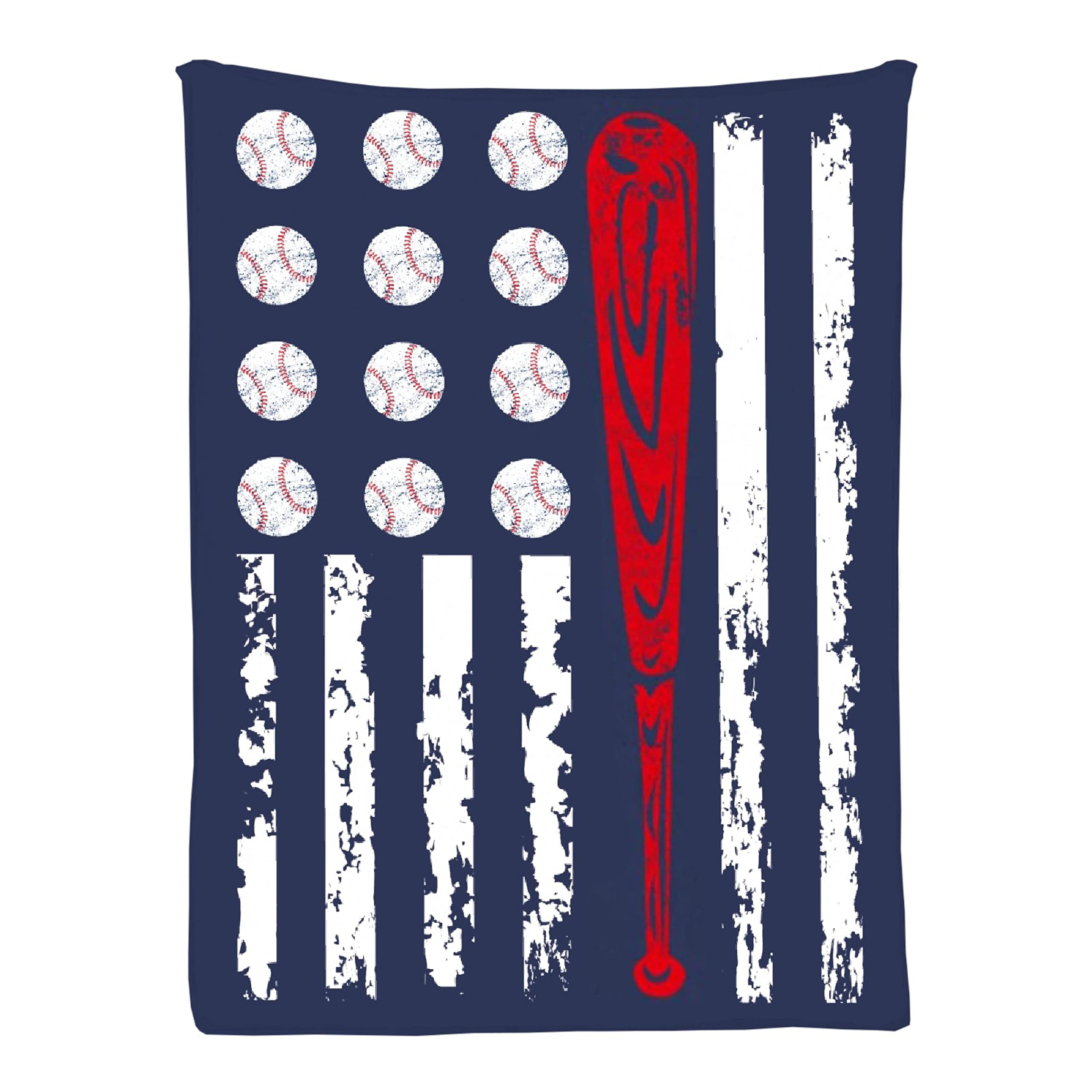 Baseball America Flag Design Throw Blanket - Lightweight Plush Fuzzy Cozy Soft Blanket 120