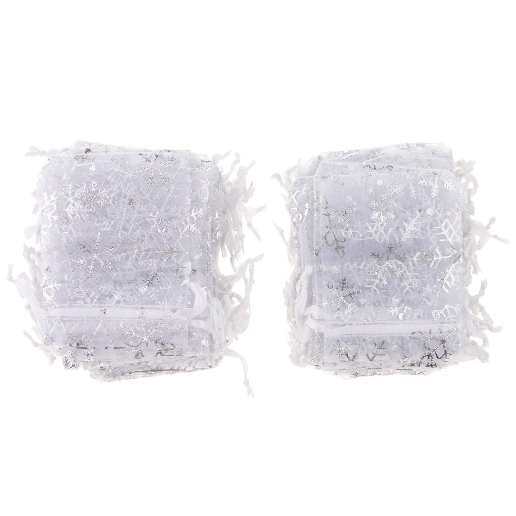 100pcs White Snowflake Organza Drawstring Gift Bags - 13x18cm Jewelry Pouches for Christmas, Wedding Favors & Party Decorations - Perfect for Holiday Gifting, Bridal Shower Favors and Small Item Storage