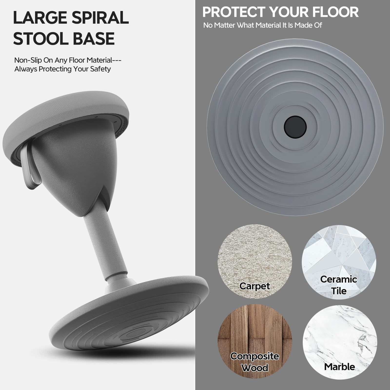 **Adjustable Height Wobble Stool - 360° Rocking Motion Standing Desk Chair for Office & Classroom, Ergonomic Balance Stool with Non-Slip Base, Portable Active Sitting Stool (Light Grey) - Perfect for Home Office, School & Workspaces**