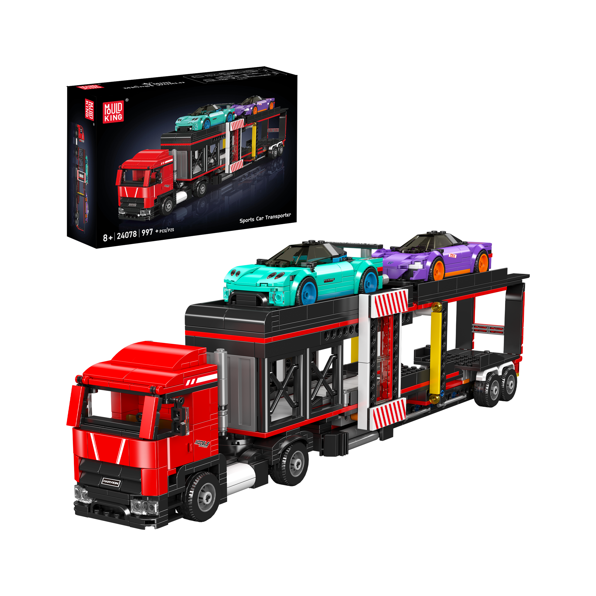 Mould King 24078 Sports Car Transporter Truck Building Set - 997 Piece Construction Toy for Kids & Adults | STEM Educational Building Blocks for Creative Play, Birthday Gifts & Home Decoration