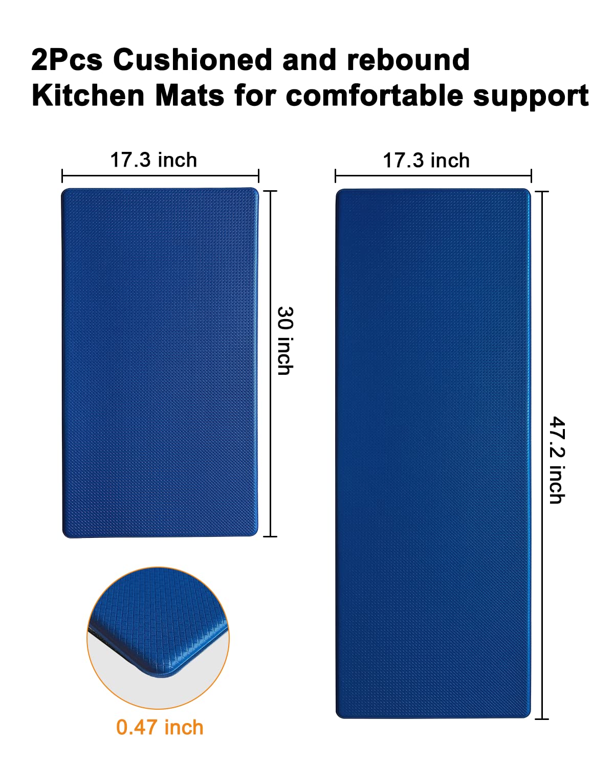 **Artnice Anti-Fatigue Kitchen Floor Mats - 2-Pack Memory Foam Comfort Mats, Waterproof & Non-Slip, Navy Blue (0.47