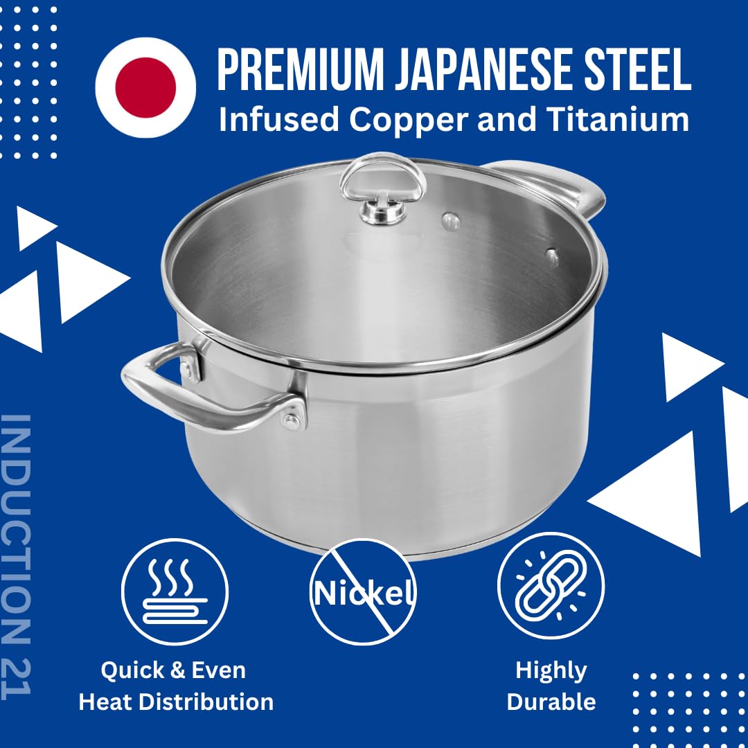 Chantal Induction 2-Quart Stainless Steel Soup Pot with Tempered Glass Lid - Perfect for Stovetop Cooking, Soups, Stews & Pasta (21 cm, Induction Compatible)