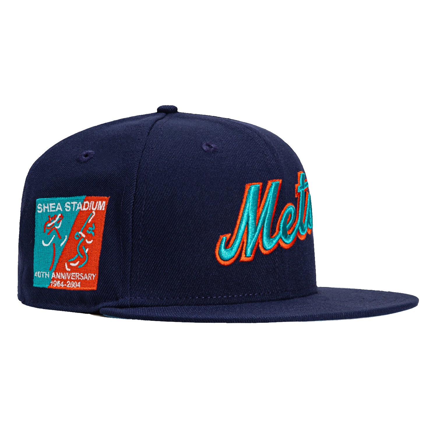 New Era 59Fifty New York Mets 40th Anniversary Stadium Patch Snapback Hat - Light Navy, Teal & Orange - Perfect for Baseball Games, Fan Collections and Streetwear Fashion