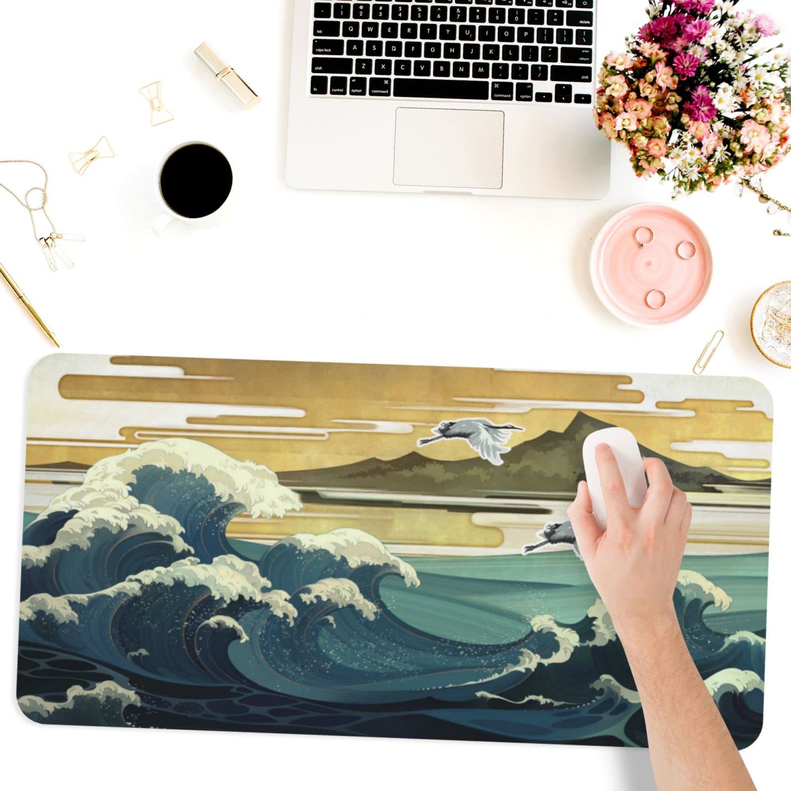 35.4x15.7 Inch Large Gaming Mouse Pad - Cartoon Mountain Forest Landscape Green Extended Mouse Mat for Keyboard & PC Desk | Perfect for Gaming Setup, Office Work & Anime Decor