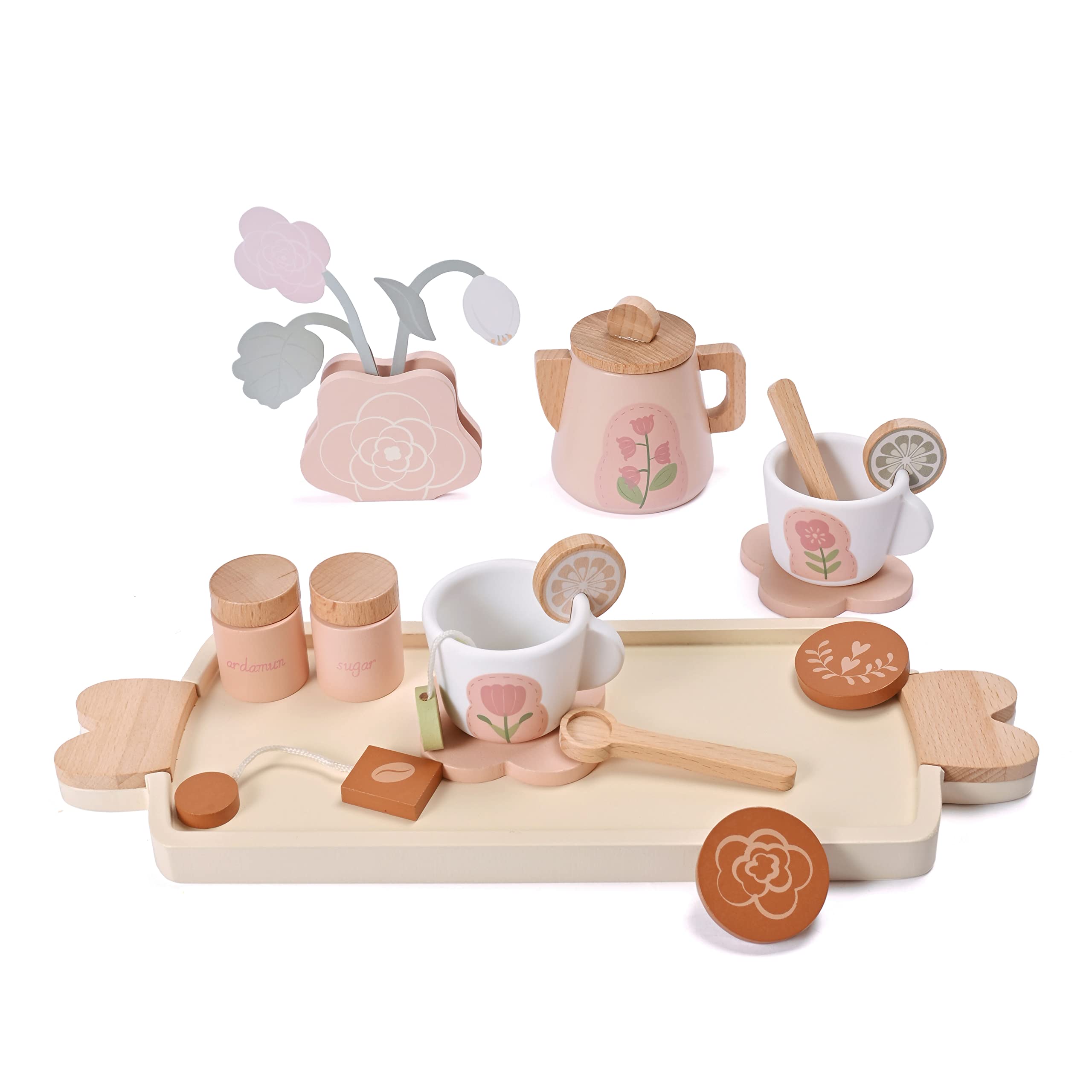 Wooden Tea Set for Toddlers & Little Girls - Montessori Pretend Play Toy with Play Food, Kids Kitchen Accessories for Tea Party & Role Play - Perfect for Pretend Play, Montessori Learning & Toddler Tea Parties