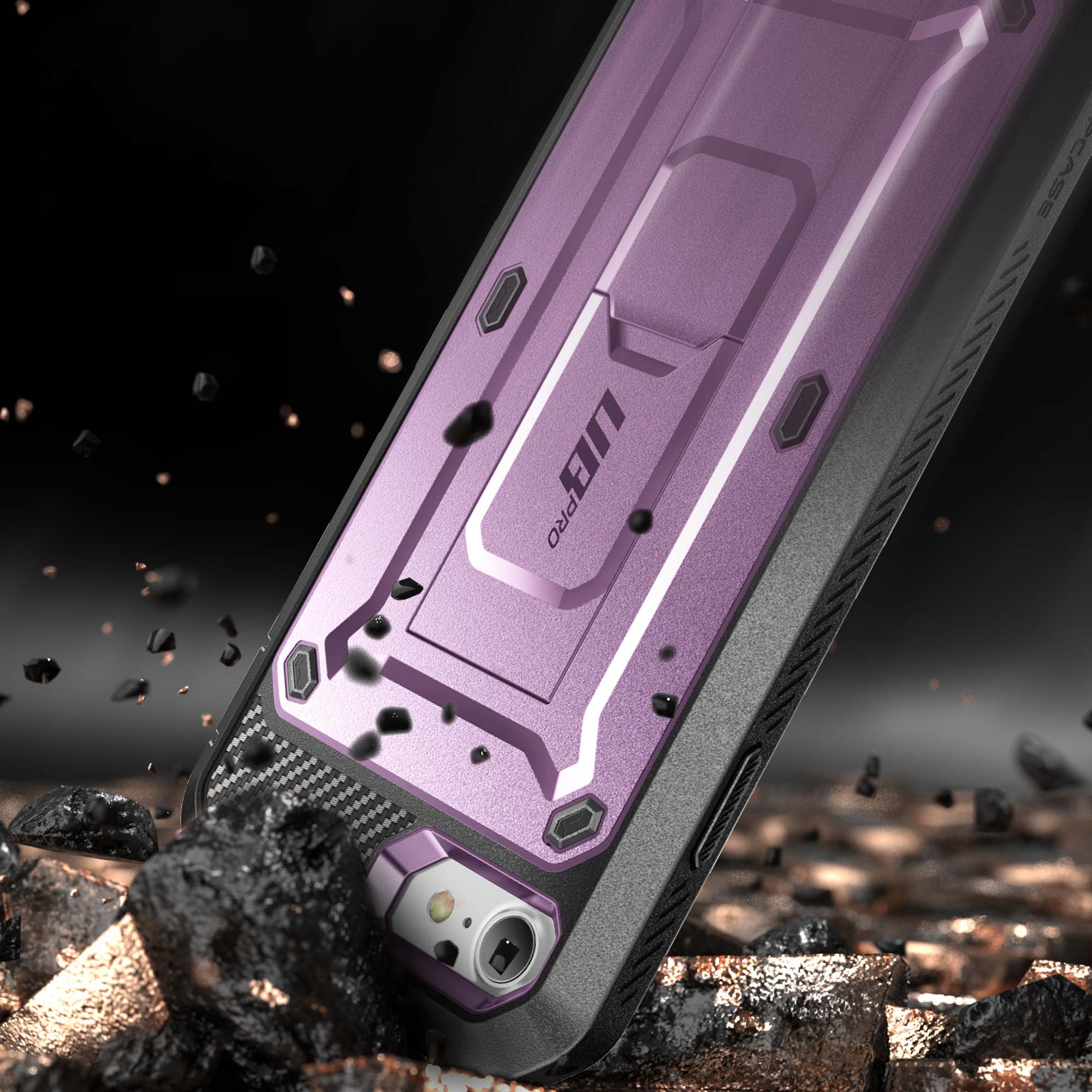 iPhone SE Unicorn Beetle Pro Full Body Protective Case with Built-in Kickstand - Shockproof, Military-Grade Protection - Metallic Purple - Perfect for Outdoor Activities, Travel & Daily Use