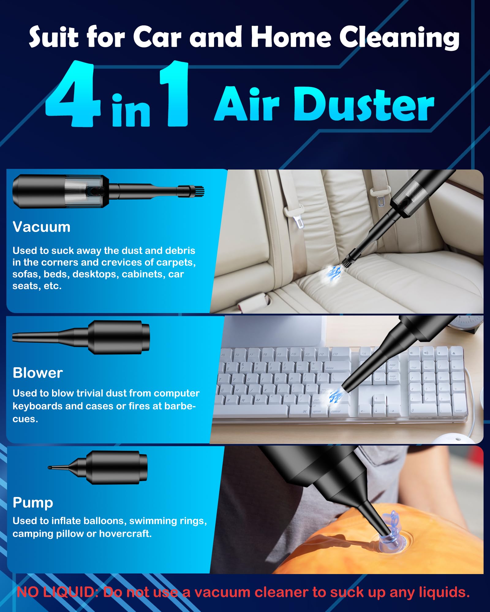 Arify Pro 16000Pa Cordless Handheld Vacuum Cleaner - 4-in-1 Car Vacuum with Air Duster & 110000RPM Blower - Powerful Mini Vac for Car Detailing, Home Cleaning & Office Maintenance