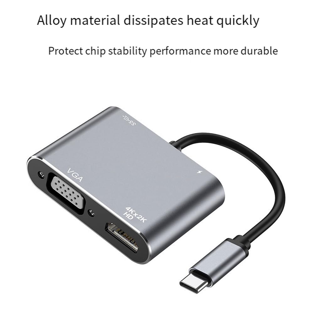 Decqerbe USB C Hub Adapter - 6-in-1 Type-C Converter with HDMI/VGA/USB 3.0/PD Charging/SD/TF Card Reader - Compatible with MacBook, Switch, Laptop - Perfect for Office Work, Gaming & Travel