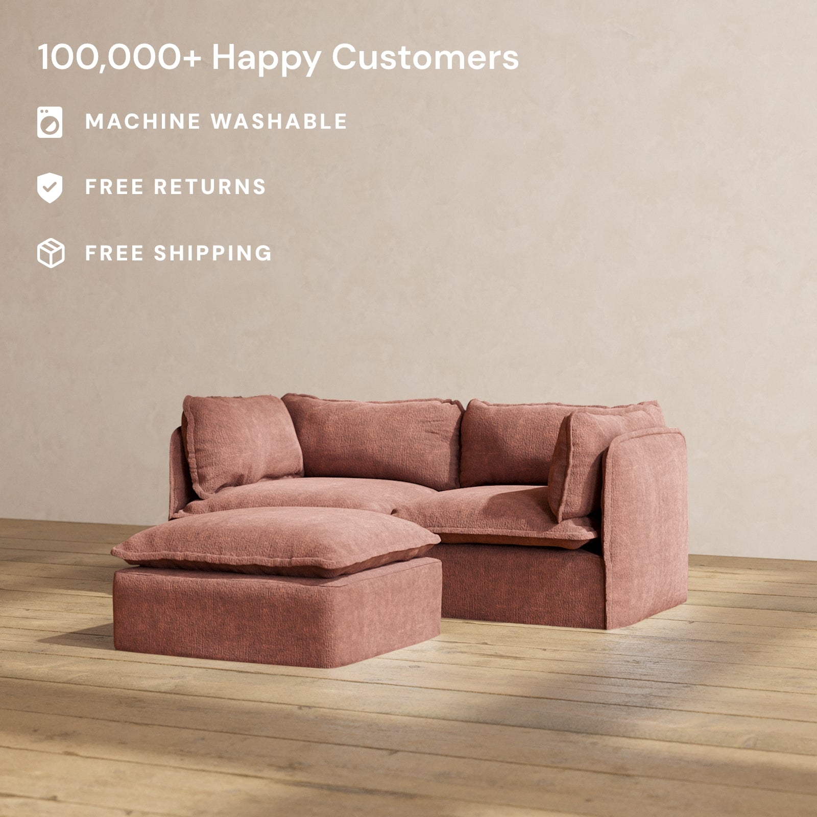 Premium Modular Performance 2-Seater Sofa with Ottoman in Rich Chestnut Brown | Modern Living Room Furniture for Relaxation & Entertainment | Perfect for Small Spaces, Apartments and Cozy Home Decor