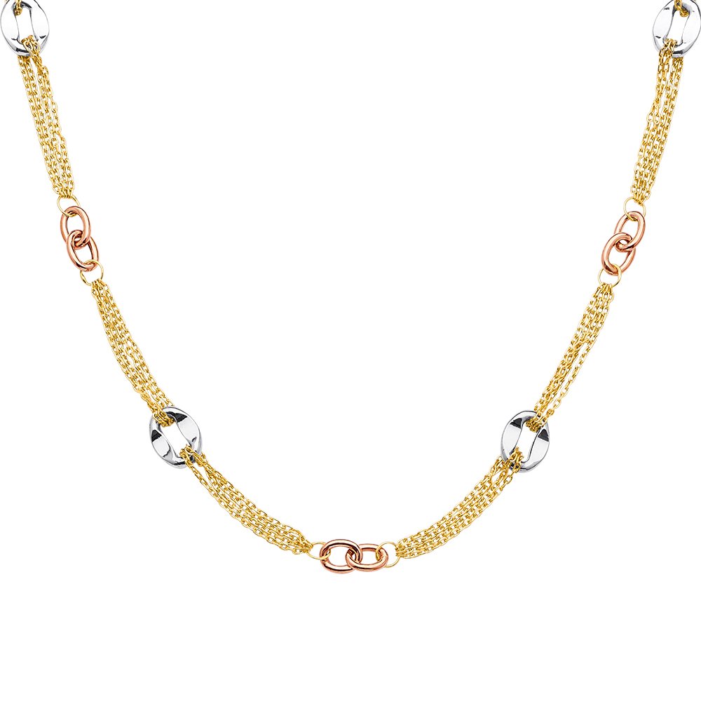 14K Tri-Color Gold Hollow Chain Necklace for Men & Women - Durable Spring Ring Clasp, Elegant Unisex Jewelry Gift for Her/Him - Perfect for Weddings, Anniversaries, Date Nights & Special Occasions