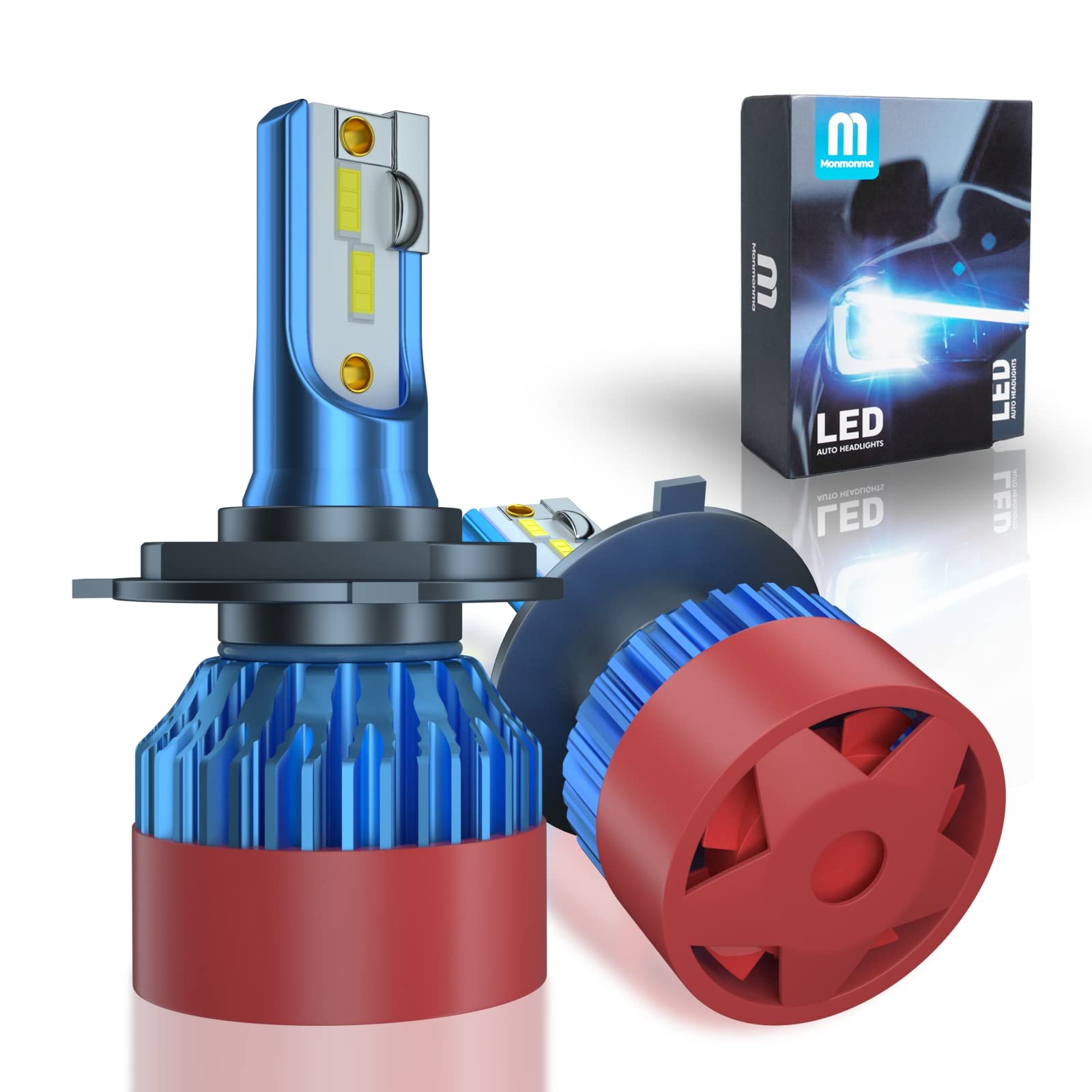 Monmonma H4 9003 HB2 LED Headlight Bulbs - 15000LM Super Bright 6000K Cool White Hi/Lo Beam - 48W 300% Brighter Than Halogen - Easy 10 Min Plug & Play Installation - Pack of 2 - Perfect for Night Driving & Off-Road Adventures