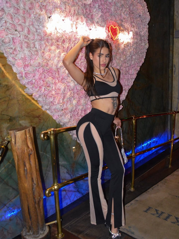 ZASUWA Women's Sexy Sheer Mesh Split Tracksuit - Stylish Two Piece Outfit for Gym, Dance & Night Out
