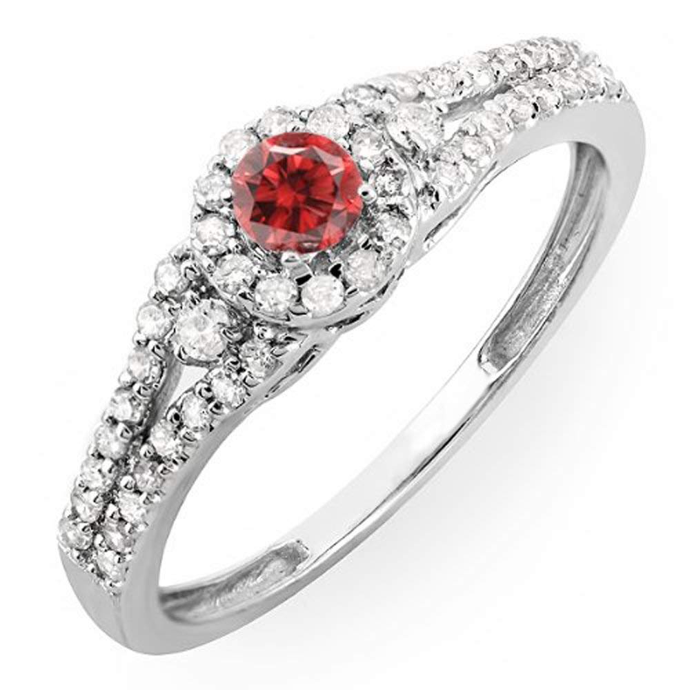 Dazzlingrock Collection 10K Solid White Gold Round Cut Ruby & White Diamond Halo Engagement Ring for Women - Perfect for Bridal, Wedding, and Anniversary Gifts